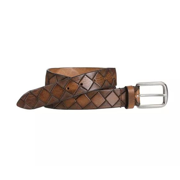 Johnston & Murphy Basketweave Leather Belt Mens Size 38 Brown Italian Steerhide - Picture 1 of 8